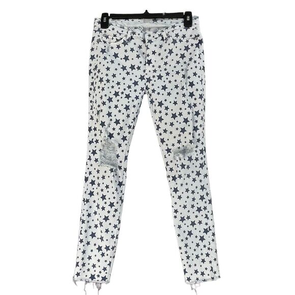 Hudson SZ 26 Krista Crop Jeans Stars Mid-Rise Distressed Stretch Frayed Hems - Picture 1 of 11